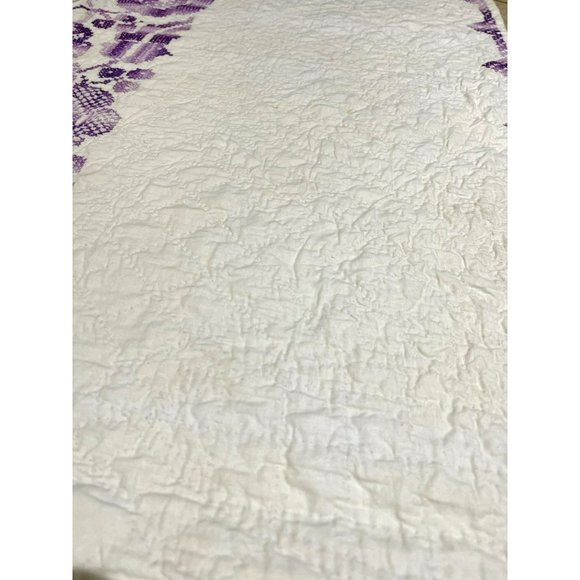 Ornate Design Hand Quilted into Machine Pieced Quilted & Cross-Stitching Florals